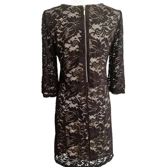 LIZ CLAIBORNE Women's Black Lace Overlay Shift Dress 3/4 Length Sleeves Size 6 - Picture 6 of 14